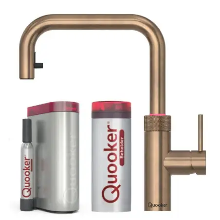 Quooker Flex Square Bruneret messing 5i1, inkl Combi+ beholder & Cube køler