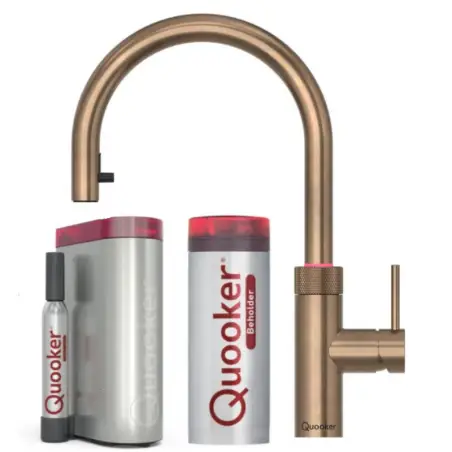 Quooker Flex Round Bruneret messing 5 i 1, inkl. Combi+ beholder & Cube køler
