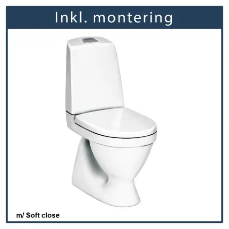 Inkl. montering, Gustavsberg Nautic 1500 Gulvstående toilet, m/S-lås inkl. softclose toiletsæde
