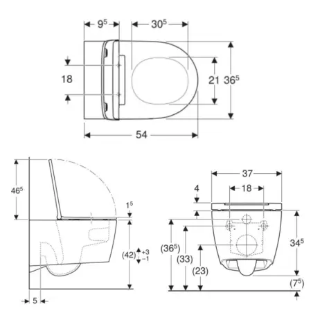 Geberit One væghængt toilet, inkl. sæde med Quick release & softclose - mathvid