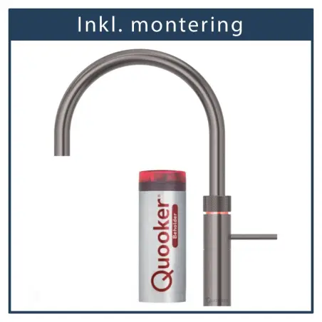 inkl. montering, Quooker Fusion Round Gun metal, inkl. Pro3 beholder