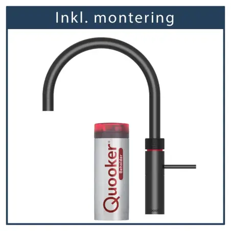 inkl. montering, Quooker Fusion Round sort, inkl. Pro3 beholder