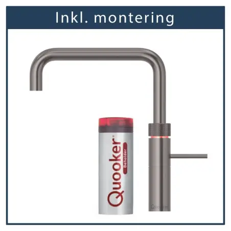 inkl. montering, Quooker Fusion Square Gun metal, inkl. Pro3 beholder