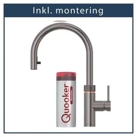 inkl. montering, Quooker Flex Round Gun metal, inkl. Pro3 beholder
