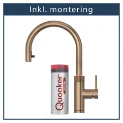 Inkl. montering, Quooker Flex Round Bruneret messing 3i1, inkl Pro3 beholder