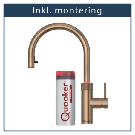 Inkl. montering, Quooker Flex Round Bruneret messing 3i1, inkl Pro3 beholder