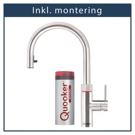 Inkl. montering, Quooker Flex Round Rustfrit stål, inkl. Pro3 beholder