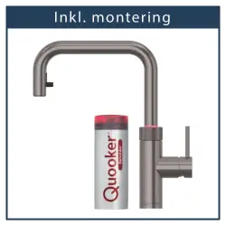 Inkl. montering, Quooker Flex Square Gun metal 3i1, inkl Pro3 beholder