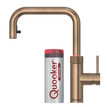 Inkl. montering, Quooker Flex Square Bruneret messing 3i1, inkl Pro3 beholder