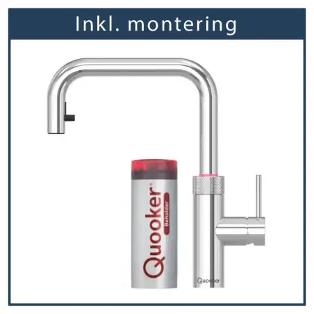 Inkl. montering, Quooker Flex Square Krom 3i1, inkl Pro3 beholder