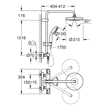 GROHE Tempesta 210 brusesystem m/termostat til væg krom