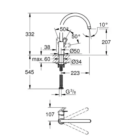 Grohe BauLoop Køkkenarmatur m/svingtud, krom