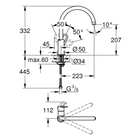 GROHE BauLoop etgrebs køkkenhane m/svingtud, krom