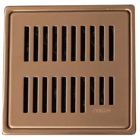 Purus Square Rib afløbsrist, rist med ramme, 161x161 mm, kobber