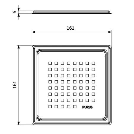 Purus Square chess afløbsrist, rist med ramme, 161x161 mm, kobber