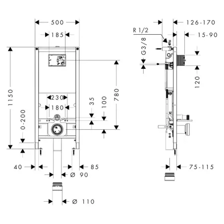 Hansgrohe iFrame Original indbygningscisterne, 112 cm