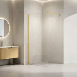 Nortiq brusevæg i klar glas, antik messing profiler - 90 cm