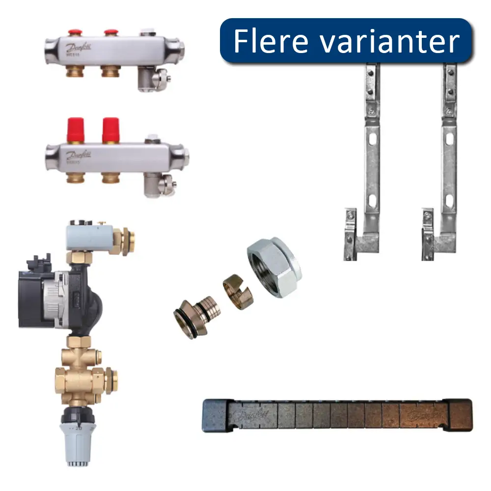 Danfoss fordelerrør med gulvevarmeshunt, 2 kredse